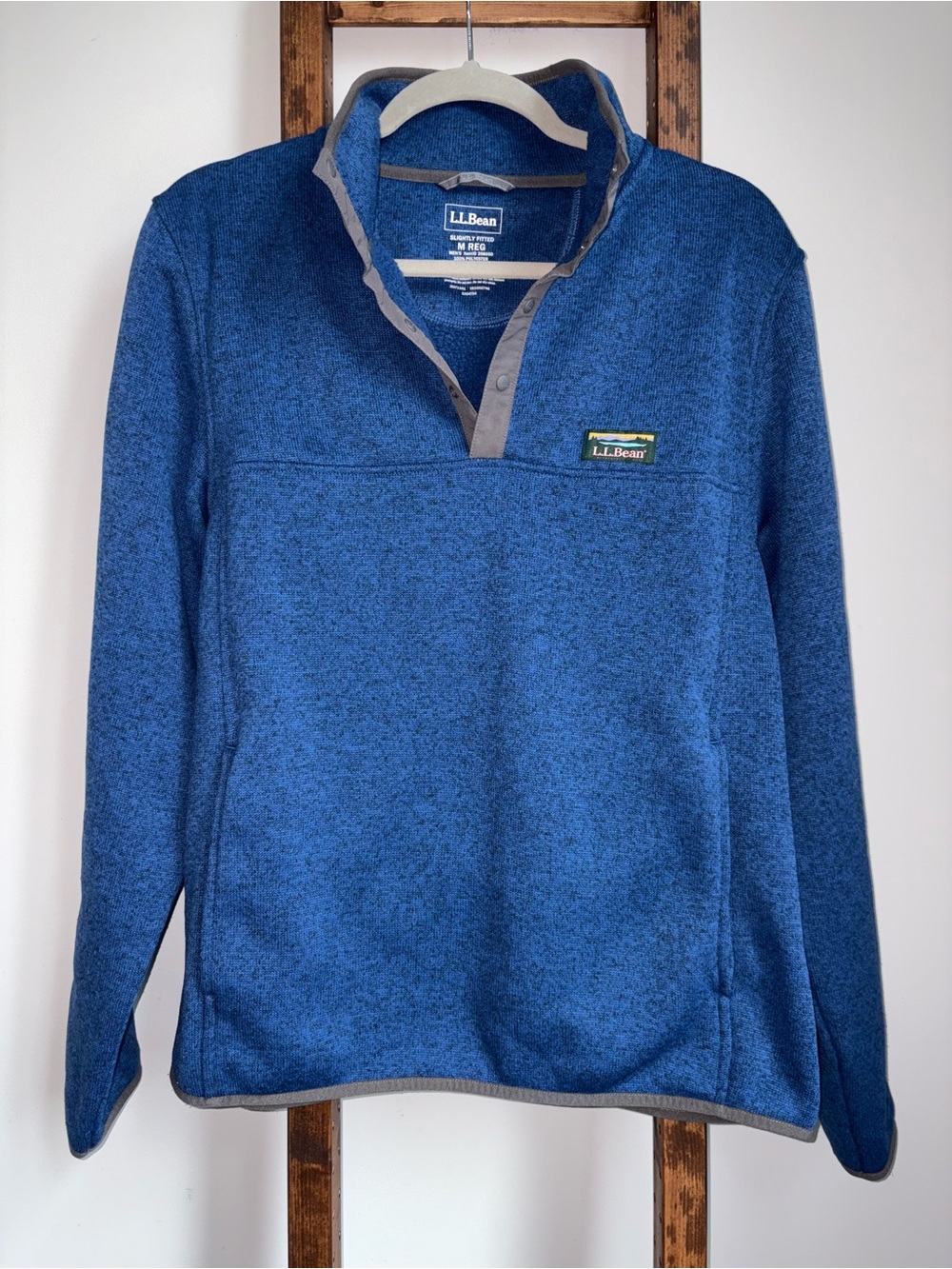 L.L. Bean Men's Sweater Fleece Pullover Size Medium Blue Quarter Snap Cabincore